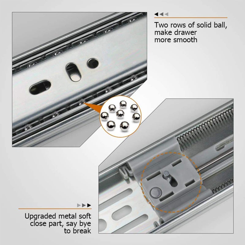 LONTAN 5 Pairs 14 Inch Soft Close Drawer Slides Heavy Duty Ball Bearing Dresser Drawer Glides 12.4"" Extension Cabinet Rails 100 LB Capacity - Image 3
